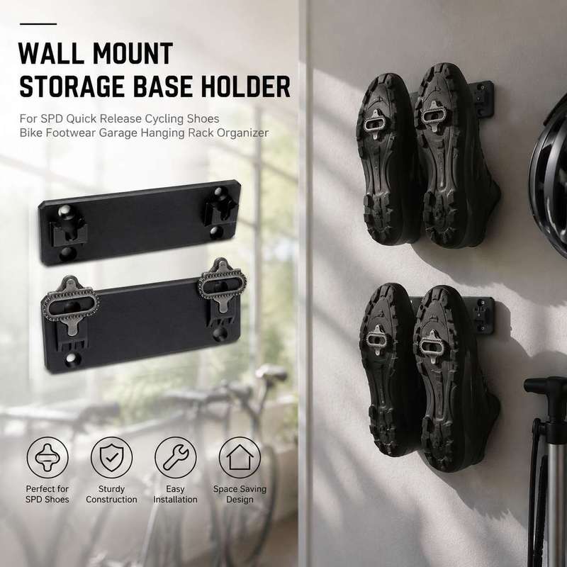Cycling Gear Wall Organizer - 壁掛け式収納ベースホルダー SPDクイックリリースサイクリングシューズ用 バイクフットウェア ガレージ用吊り下げラックオーガナイザー