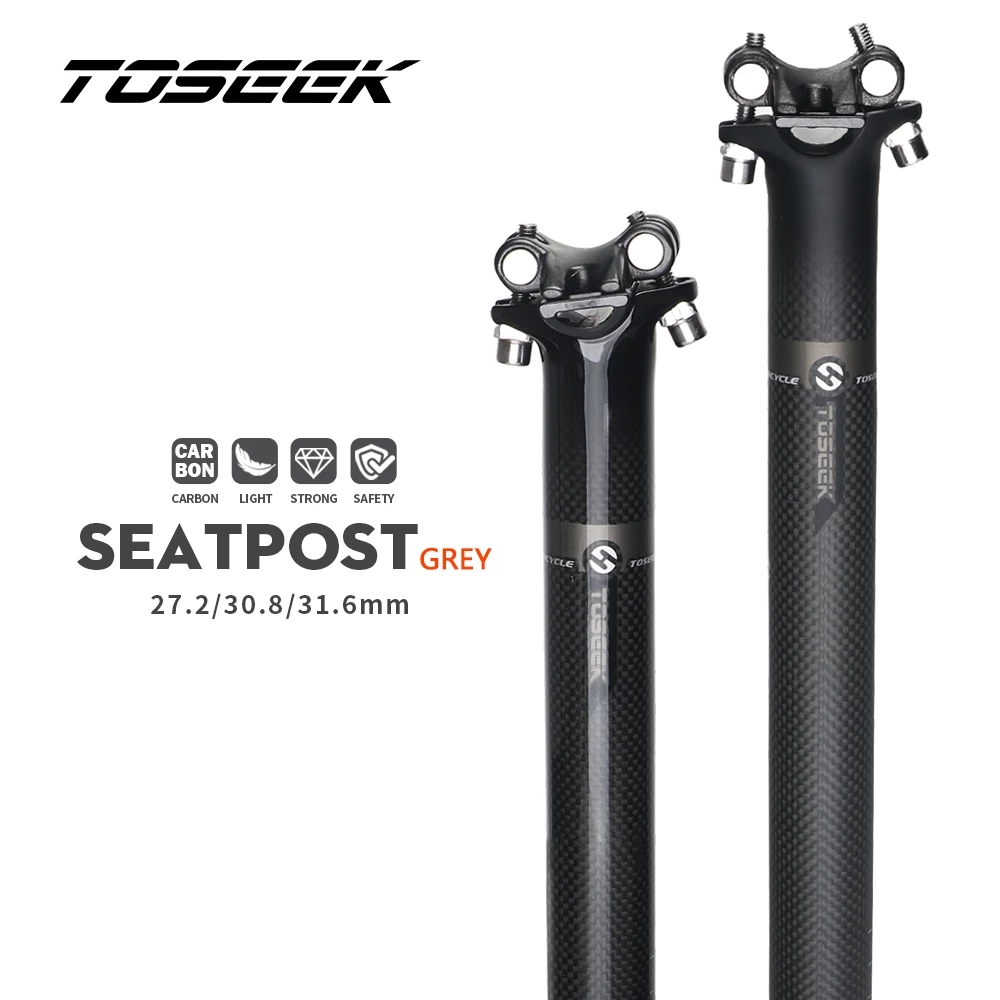 Carbon Fiber Saddle - Tofek-超軽量カーボンファイバーサイクリングシートポスト,3k,27.2/30.8/31.6x350/400mm,超軽量