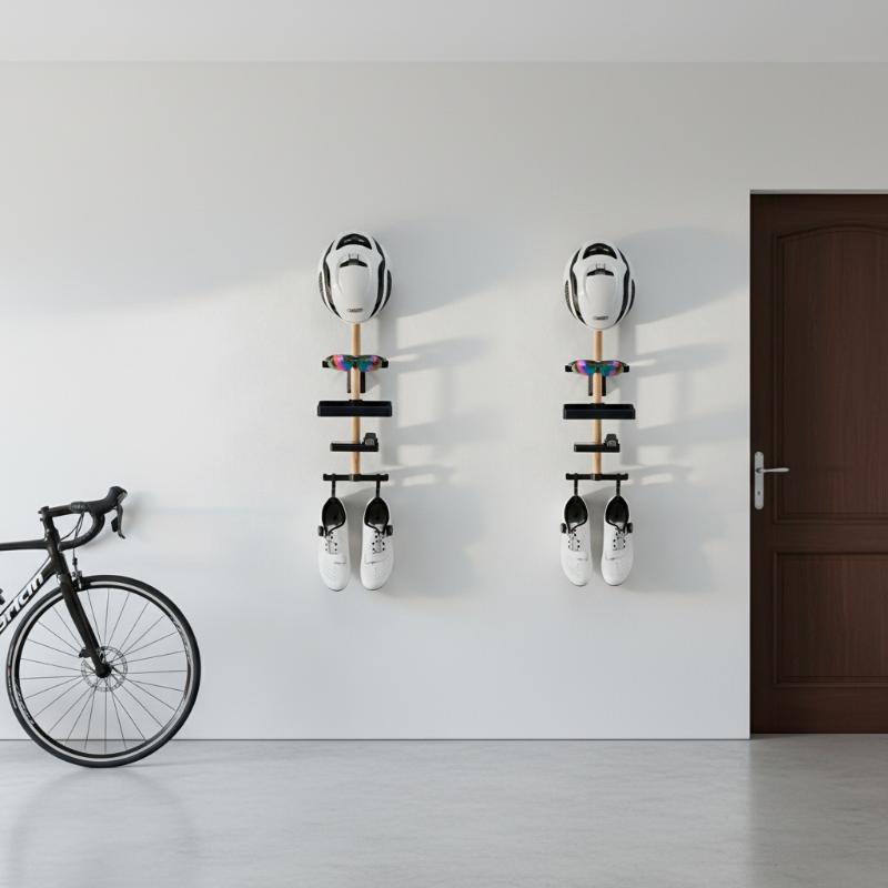 Cycling Gear Wall Organizer - 自転車デスクトップオーガナイザーディスプレイマウント1セットメガネサイクルコンピュータ壁掛けギアビーチウッドラックヘルメットホルダーサイクリング