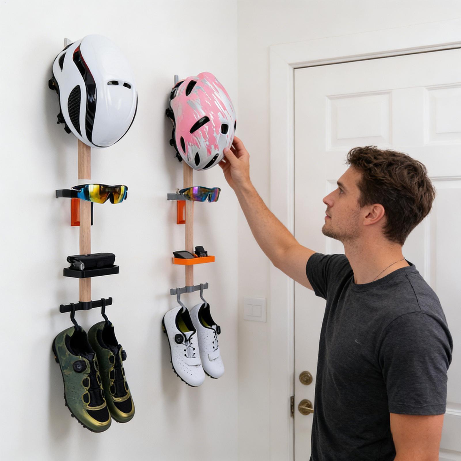Cycling Gear Wall Organizer - 垂直サイクリングギアオーガナイザーラック、自転車アクセサリー、ヘルメット、メガネ用の壁掛けホルダー、自宅のガレージワークショップをきれいにします