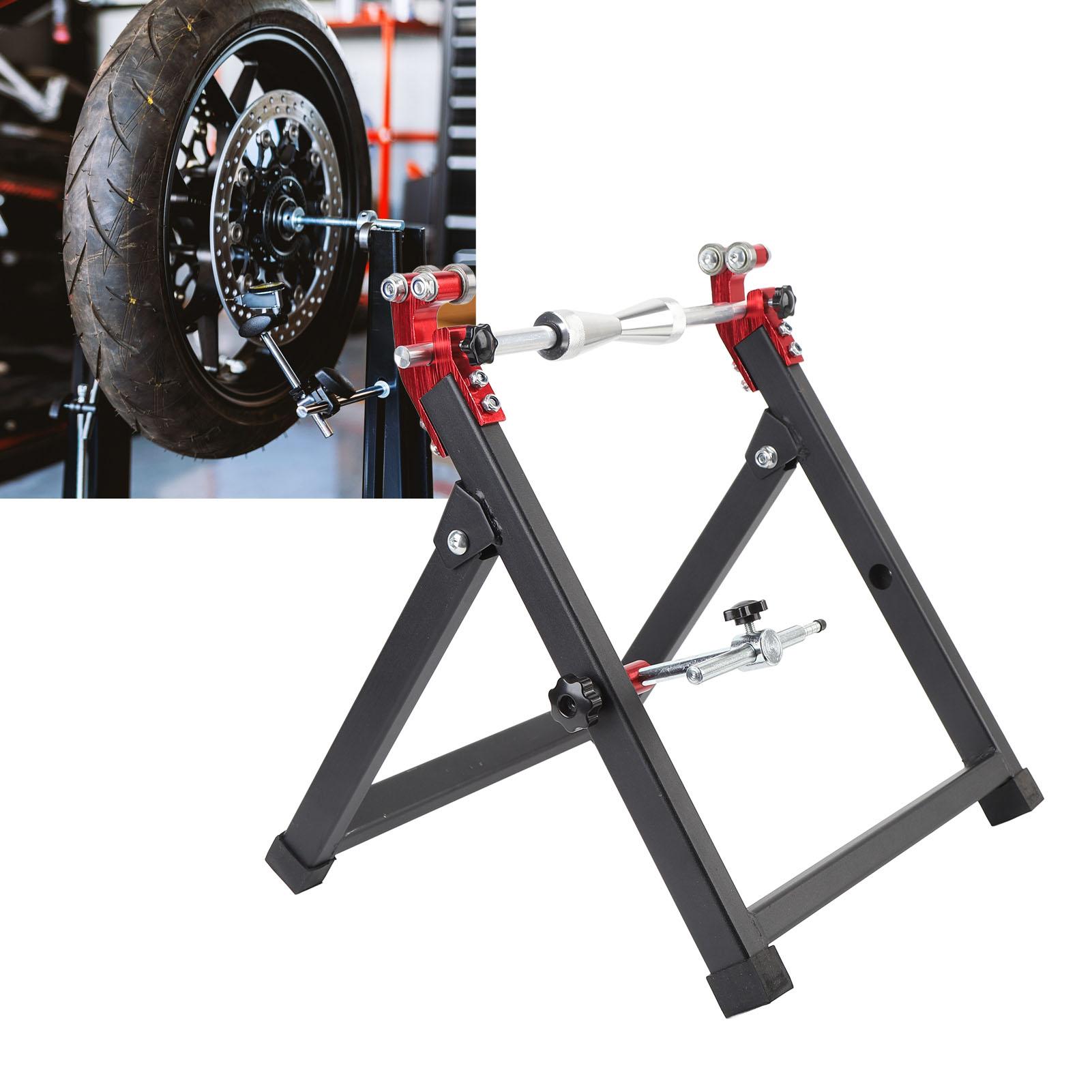 Cycling Gear Stand - ホイールツルーイングスタンド 折りたたみ式オートバイホイールバランサー ツルーイングスタンド 調整可能なセンタリングコーン ダートバイク用リムタイヤバランサー