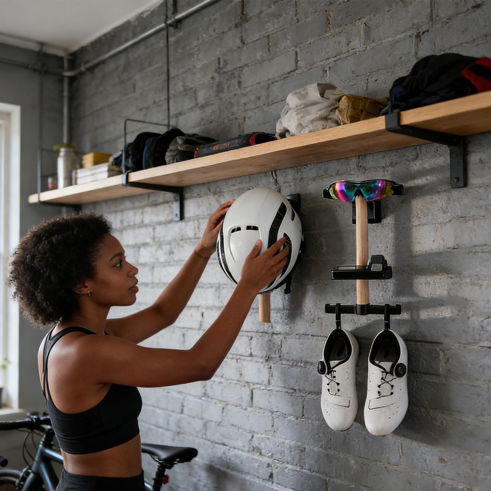 自転車ギアラック 1セット 壁掛け式 ブナ材ホルダー ヘルメ - Cycling Gear Stand のレビューと価格