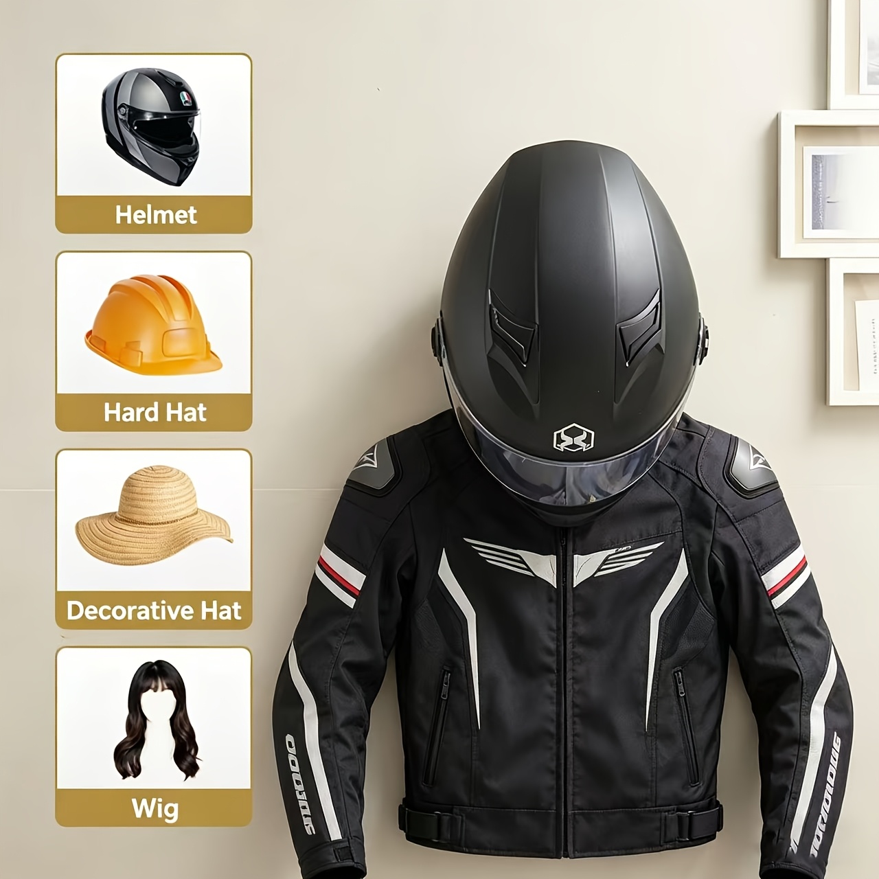 オートバイヘルメットホルダー無垢材強力スチールデザインヘルメ - Cycling Gear Wall Organizer のレビューと価格